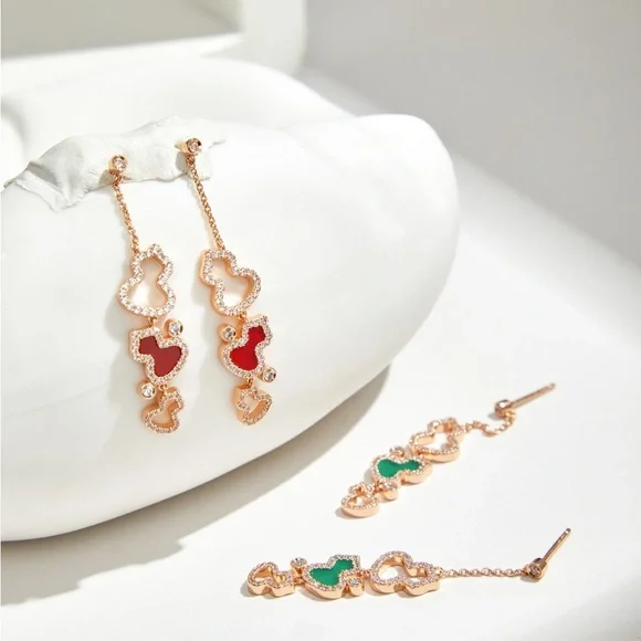 Elegant Red Heart Drop Earrings